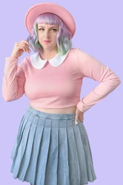 My Violet Debbie Long Sleeve Crop Top - Pink MV Originals