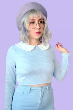 My Violet Debbie Long Sleeve Crop Top - Blue