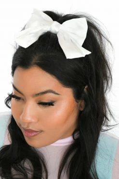 My Violet Satin Bow - White