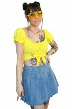 My Violet Melody Cropped Tie Back Blouse - Buttercup