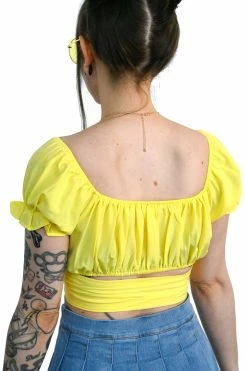 My Violet Melody Cropped Tie Back Blouse - Buttercup