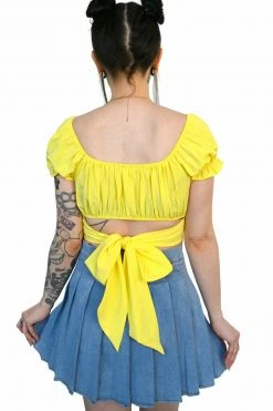 My Violet Melody Cropped Tie Back Blouse - Buttercup