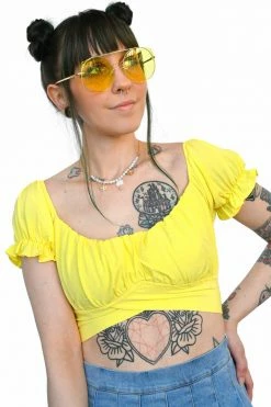 My Violet Melody Cropped Tie Back Blouse - Buttercup