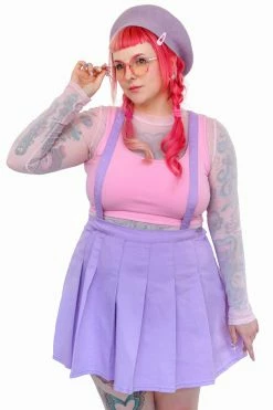 My Violet New Arrivals Suspended Denim Pleated Skirt - Lavender