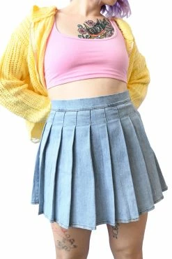 My Violet New Arrivals Summer School Pleated Denim Skirt