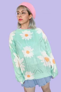 My Violet Aster Lightweight Sweater - Mint