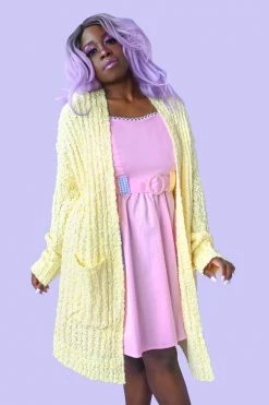 Sweet Generis New Arrivals Sweet Macaron Long Cardigan - Yellow