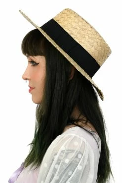 My Violet Dandy Picnic Straw Boater Hat Accessories