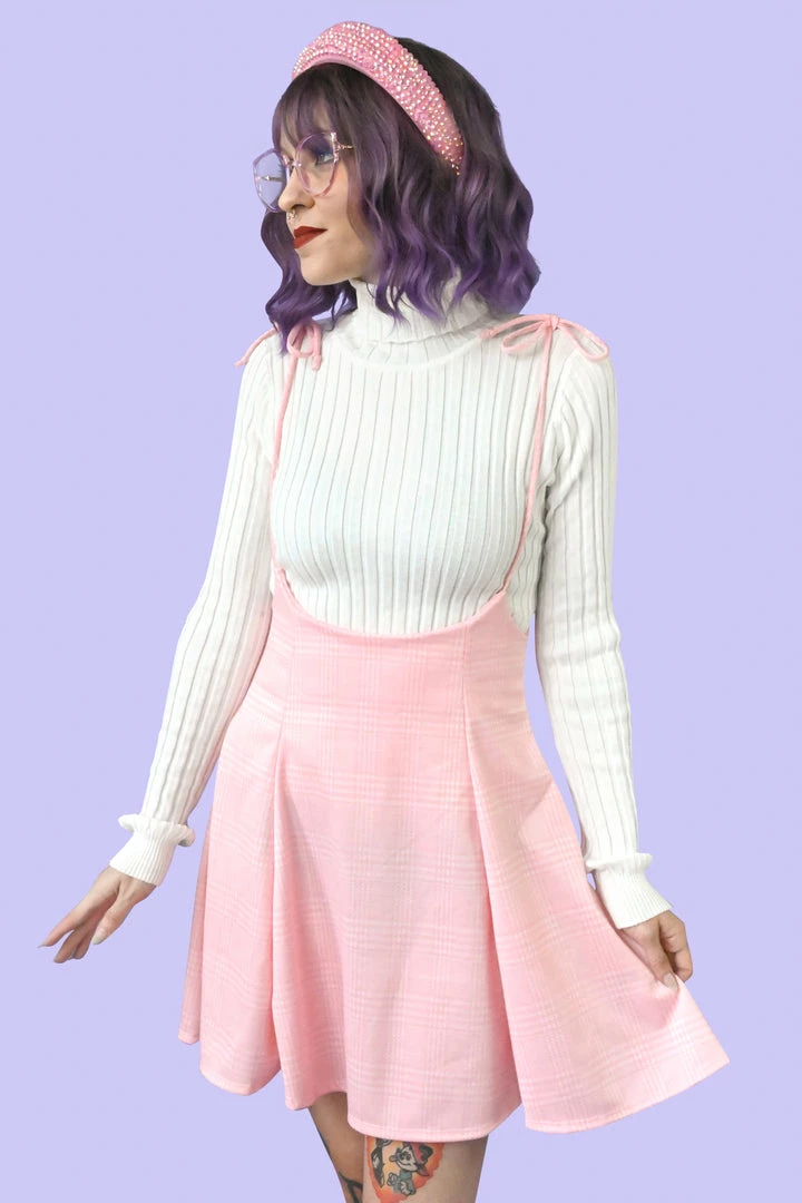 My Violet Debbie Suspender Skirt - Pink Plaid