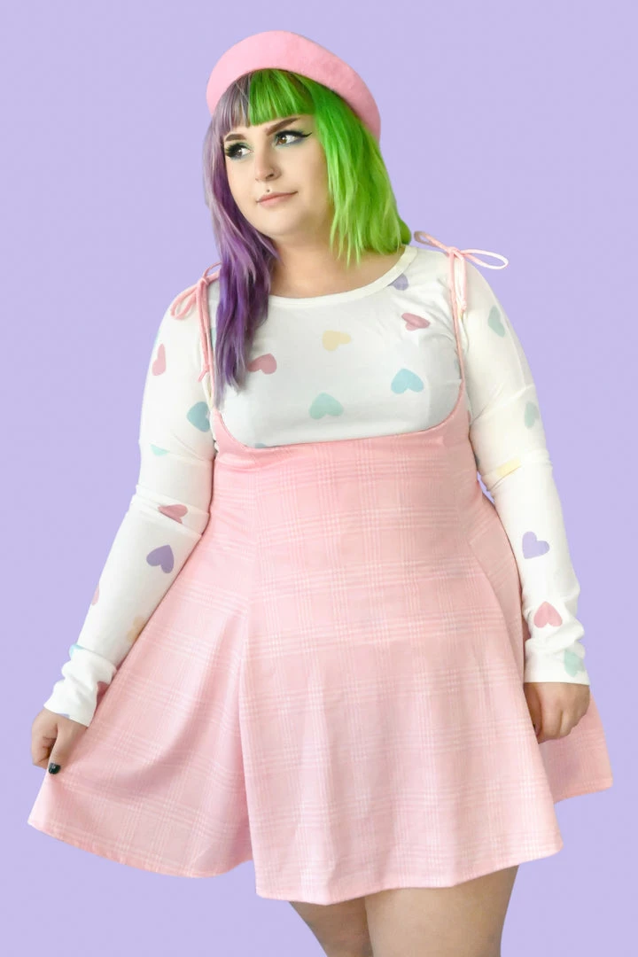 My Violet Debbie Suspender Skirt - Pink Plaid