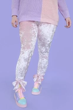 My Violet Lovely Bow Stretch Velvet Leggings - Pink MV Originals