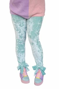 My Violet Lovely Bow Stretch Velvet Leggings - Aqua (Size XS&S Left!)