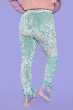 My Violet Lovely Bow Stretch Velvet Leggings - Aqua (Size XS&S Left!)