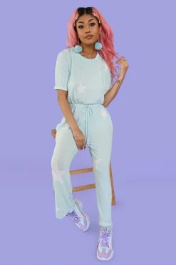 My Violet New Arrivals Sweet Star Mint Lounge Jumpsuit