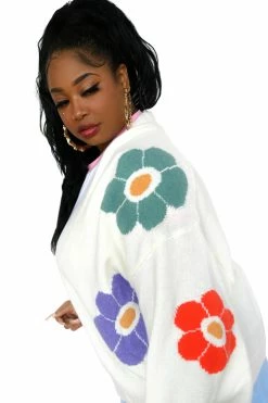 My Violet Oversized Colorful Daisy Cardigan