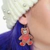 My Violet New Arrivals Bear Hug Glitter Earrings - Red