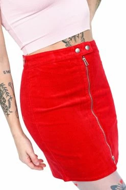 My Violet New Arrivals Zip Up Corduroy Skirt - Red (Small Left!)