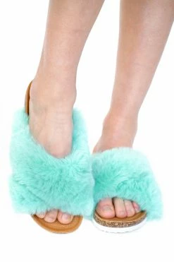 My Violet Mint Fluffy Slides