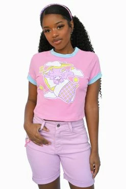 My Violet Sleepy Sheepy Cropped Tee - Pink