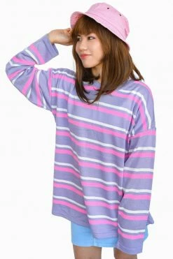 My Violet SAMPLE Purple N Pink Slouchy Stripe Top O/S