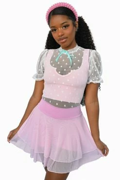 My Violet Short Sleeve Sheer Frills Blouse - White/Aqua MV Originals