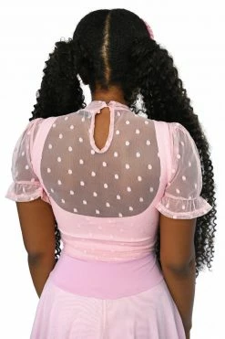 My Violet Short Sleeve Sheer Frills Blouse - Soft Strawberry MV Originals