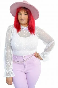 My Violet Sheer Frills Blouse - White/Lavender Bow MV Originals