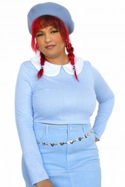 My Violet Debbie Long Sleeve Crop Top - Blue