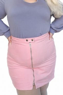 My Violet Zip Up Corduroy Skirt - Pink
