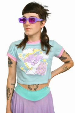 My Violet Sleepy Sheepy Cropped Tee - Blue