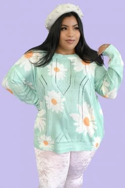 My Violet Aster Lightweight Sweater - Mint