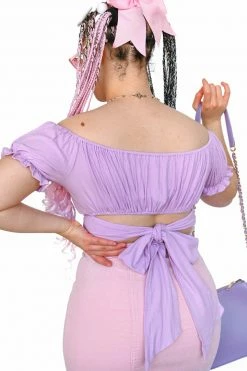 My Violet Melody Cropped Tie Back Blouse - Lavender New Arrivals