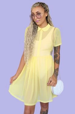My Violet MV Originals Courtney Mesh Babydoll Dress - Yellow