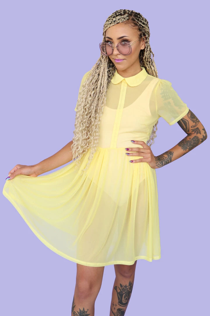 My Violet MV Originals Courtney Mesh Babydoll Dress - Yellow